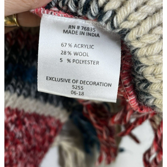 Mimi & Maggie Wool Blend Hooded Zip Cardigan Sweater Girls Medium Fringed Boho - Picture 12 of 12